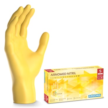 ARNOMED Nitril Sunflower Yellow Einmalhandschuhe, puderfrei, gelb 1 Packung = 100 Stück, Größe S - Bild-Darstellung des Produktes 1