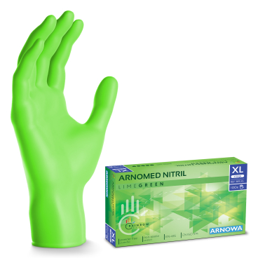 ARNOMED Nitril Lime Green Einmalhandschuhe, puderfrei, grün 1 Karton = 10 Packungen à 100 Stück, Größe XL - Bild-Darstellung des Produktes 1