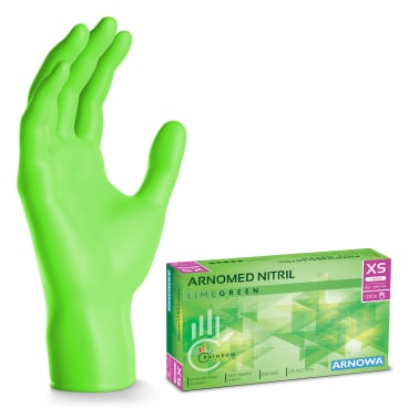 ARNOMED Nitril Lime Green Einmalhandschuhe, puderfrei, grün 1 Packung = 100 Stück, Größe XS - Bild-Darstellung des Produktes 1