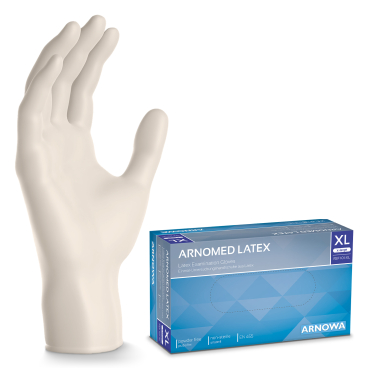 ARNOMED Latex PF Einmalhandschuhe, puderfrei, natur 1 Karton = 10 Packungen à 100 Stück, Größe XL - Bild-Darstellung des Produktes 1