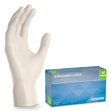 ARNOMED Latex PF Einmalhandschuhe, puderfrei, natur 1 Karton = 10 Packungen à 100 Stück, Größe M - Bild-Darstellung des Produktes 1