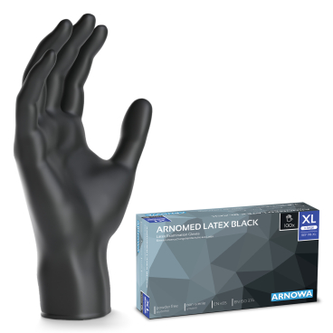 ARNOMED Latex Black Einmalhandschuhe, puderfrei, schwarz 1 Karton = 10 Packungen à 100 Stück, Größe XL - Bild-Darstellung des Produktes 1
