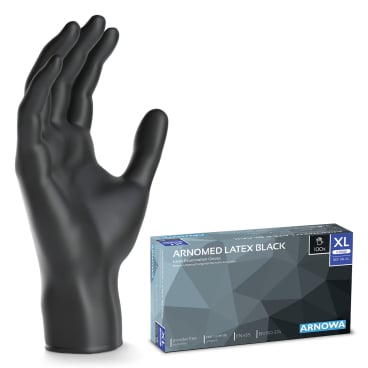 ARNOMED Latex Black Einmalhandschuhe, puderfrei, schwarz 1 Packung = 100 Stück, Größe XL - Bild-Darstellung des Produktes 1