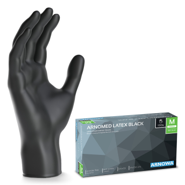 ARNOMED Latex Black Einmalhandschuhe, puderfrei, schwarz 1 Packung = 100 Stück, Größe M - Bild-Darstellung des Produktes 1