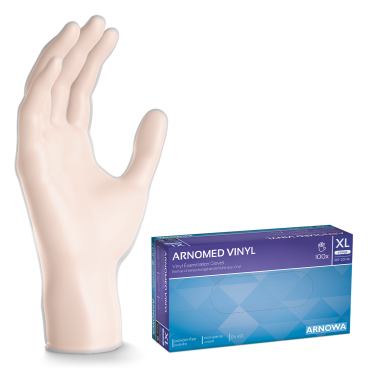 ARNOMED Vinyl PF Einmalhandschuhe, puderfrei, transparent 1 Karton = 10 Packungen à 100 Stück, Größe XL - Bild-Darstellung des Produktes 1