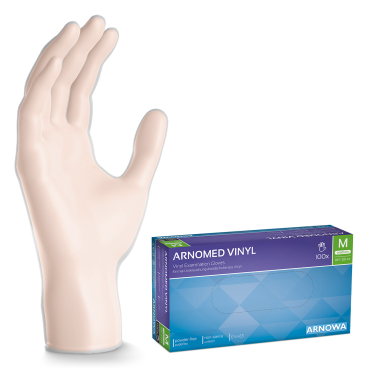ARNOMED Vinyl PF Einmalhandschuhe, puderfrei, transparent 1 Karton = 10 Packungen à 100 Stück, Größe M - Bild-Darstellung des Produktes 1