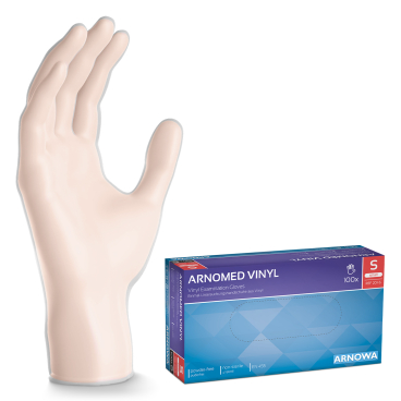 ARNOMED Vinyl PF Einmalhandschuhe, puderfrei, transparent 1 Packung = 100 Stück, Größe S - Bild-Darstellung des Produktes 1
