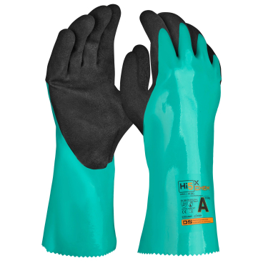Hi5 X Chem Chemikalienschutzhandschuhe, AJKLOPT, grün/schwarz 1 Packung = 12 Paar, Größe 9 - Bild-Darstellung des Produktes 1