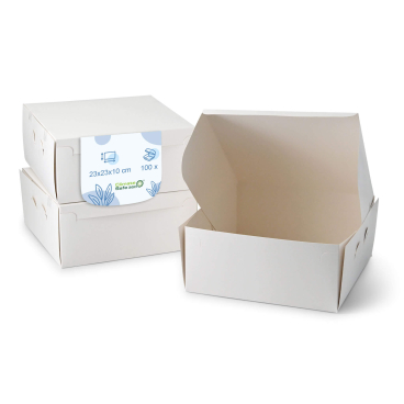 Greenbox Kuchenbox, aus weißer Pappe 1 Packung = 100 Stück, Maße (L x B x H): 23 x 23 x 10 cm - Bild-Darstellung des Produktes 1