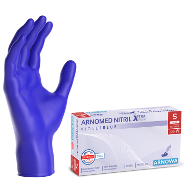 ARNOMED Nitril XTRA PURE Einmalhandschuhe, puderfrei, violett 1 Karton = 10 Packungen à 100 Stück, Größe S - Bild-Darstellung des Produktes 1