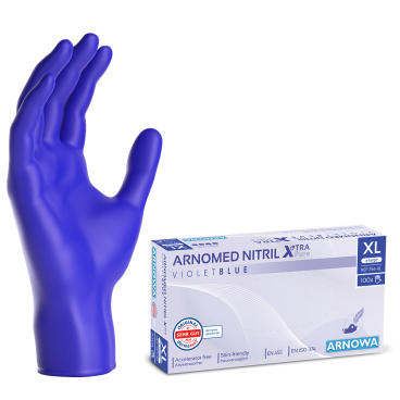 ARNOMED Nitril XTRA PURE Einmalhandschuhe, puderfrei, violett 1 Packung = 100 Stück, Größe XL - Bild-Darstellung des Produktes 1
