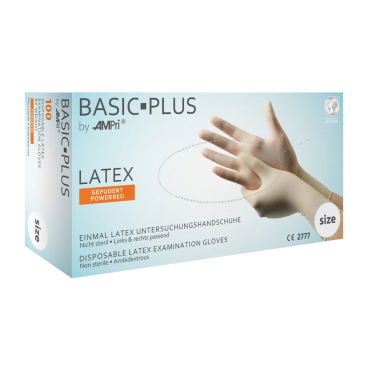 BASIC-PLUS Latexhandschuhe, gepudert, weiß 1 Packung = 100 Stück, Größe S - Bild-Darstellung des Produktes 1
