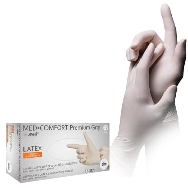 MED-COMFORT Premium Grip Latexhandschuhe, puderfrei, weiß 1 Packung = 100 Stück, Größe S - Bild-Darstellung des Produktes 1