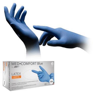 MED-COMFORT Blue Latexhandschuhe, puderfrei, blau 1 Karton = 10 Packungen à 100 Stück, Größe L - Bild-Darstellung des Produktes 1