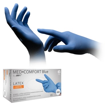 MED-COMFORT Blue Latexhandschuhe, puderfrei, blau 1 Packung = 100 Stück, Größe S - Bild-Darstellung des Produktes 1