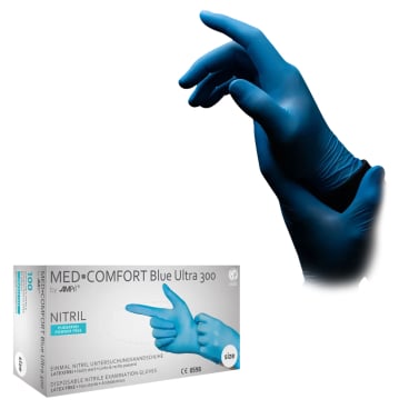 MED-COMFORT Blue Ultra 300 Nitrilhandschuhe, puderfrei, blau 1 Packung = 100 Stück, Größe M - Bild-Darstellung des Produktes 1