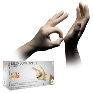 MED-COMFORT 300 Latexhandschuhe, puderfrei, weiß 1 Karton = 10 Packungen à 100 Stück, Größe XL - Bild-Darstellung des Produktes 1