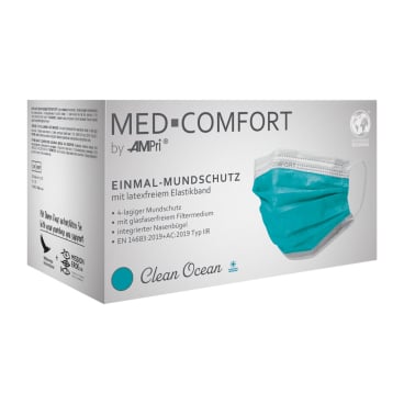 MED-COMFORT Einmalmundschutz, Typ IIR, 4-lagig 1 Packung = 50 Stück, Farbe: ozean grün - Bild-Darstellung des Produktes 1