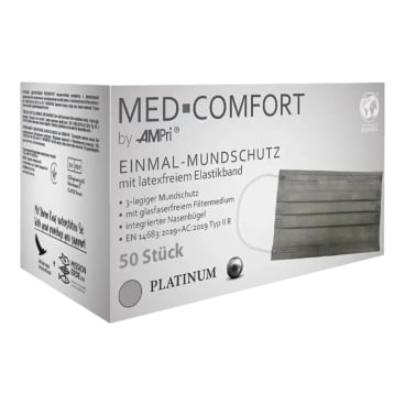 MED-COMFORT Einmalmundschutz, Typ IIR, 4-lagig 1 Karton = 10 Packungen à 50 Stück, Farbe: grau - Bild-Darstellung des Produktes 1