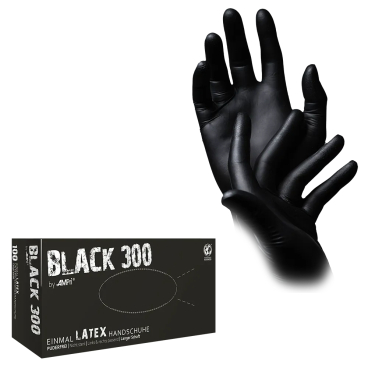 Black 300 Latex Einmalhandschuhe, puderfrei, schwarz 1 Karton = 10 Packungen à 100 Stück, Größe XS - Bild-Darstellung des Produktes 1