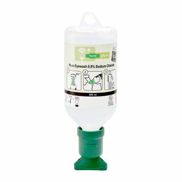 Plum Augenspülung, Natriumchloridlösung, steril 500 ml - Flasche mit Augenschale - Bild-Darstellung des Produktes 1