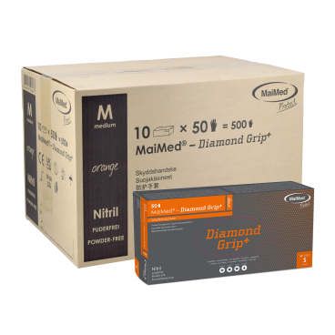 MaiMed® Diamond Grip+ Nitril Einmalhandschuhe, orange, unsteril 1 Karton = 10 Packungen à 50 Stück, Größe S (6) - Bild-Darstellung des Produktes 1