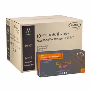 MaiMed® Diamond Grip+ Nitril Einmalhandschuhe, orange, unsteril 1 Karton = 10 Packungen à 50 Stück, Größe XXL (10) - Bild-Darstellung des Produktes 1