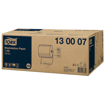 Tork Waschstation Papierwischtücher, W6, 1-lagig 1 Karton = 6 Rollen à 250 Meter, weiß - Bild-Darstellung des Produktes 1