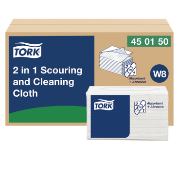 Tork 2-in-1 Scheuer- und Reinigungstuch, W8, 38,5 x 30 cm, weiß 1 Karton = 8 Packungen à 45 Tücher - Bild-Darstellung des Produktes 1