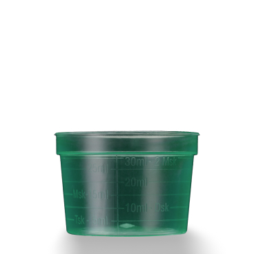 Einmal-Medizinbecher, 30 ml, graduiert 1 Karton = 40 Packungen à 50 Stück, Farbe: grün - Bild-Darstellung des Produktes 1