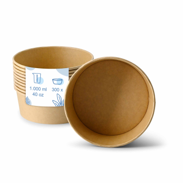 Greenbox Karton-Schalen, rund, 1000 ml, Ø 18,5 cm 1 Packung = 50 Stück, Farbe: braun - Bild-Darstellung des Produktes 1