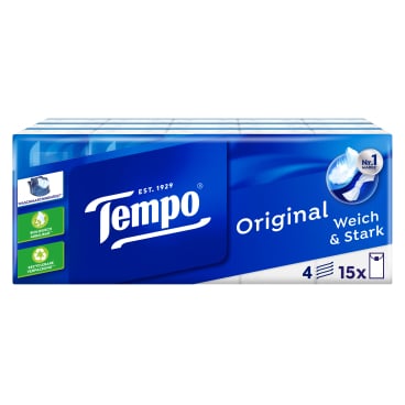 Tempo Taschentücher, samtig weich, 3 in 1 1 Packung = 15 x 10 Tücher = 150 Tücher - Bild-Darstellung des Produktes 1