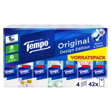 Tempo Taschentücher, samtig weich, 3 in 1 1 Packung = 42 x 10 Tücher = 420 Tücher - Bild-Darstellung des Produktes 1