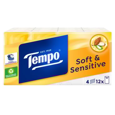 Tempo Soft & Sensitive Taschentücher 1 Packung = 12 x 9 Tücher = 108 Tücher - Bild-Darstellung des Produktes 1