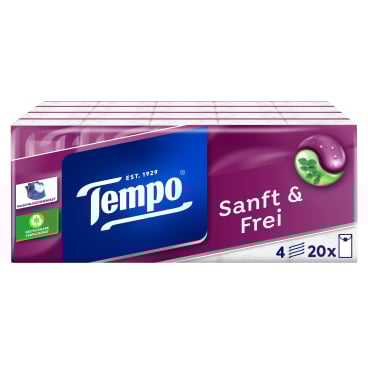 Tempo Sanft und Frei Taschentücher 1 Packung = 20 x 9 Tücher = 180 Tücher - Bild-Darstellung des Produktes 1