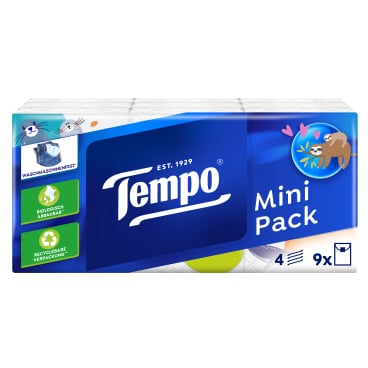 Tempo Taschentücher Mini Pack 1 Packung = 9 x 5 Tücher = 45 Tücher - Bild-Darstellung des Produktes 1