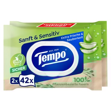 Tempo sanft & sensitive Toilettentücher 1 Doppel-Packung = 2 x 42 Tücher, mit Verschluss - Bild-Darstellung des Produktes 1