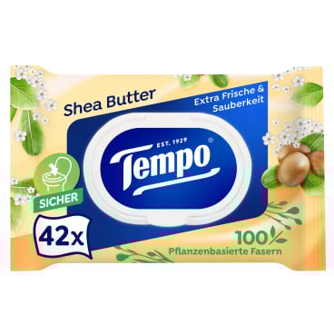 Tempo Sheabutter Feuchte Toilettentücher 1 Packung = 42 Tücher, mit Verschluss - Bild-Darstellung des Produktes 1