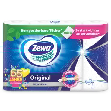 Zewa Küchenrolle Wisch&Weg Original, wringfest 1 Packung = 4 Rollen  - Bild-Darstellung des Produktes 1