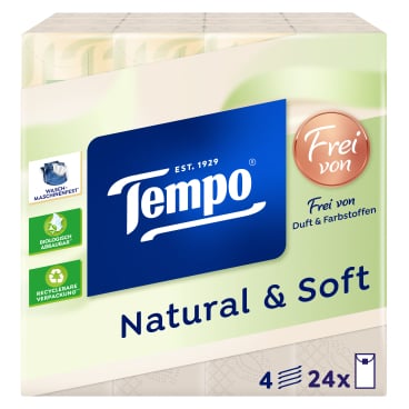 Tempo natural & soft Taschentücher 1 Packung = 24 x 9 Tücher = 216 Tücher - Bild-Darstellung des Produktes 1