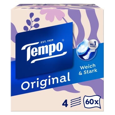 Tempo Original Taschentücher Würfelbox, 4-lagig 1 Box = 60 Tücher, Design farbig sortiert - Bild-Darstellung des Produktes 1