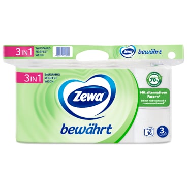 Zewa Bewährt Toilettenpapier, 3-lagig mit Strohanteil 1 Packung = 16 Rollen à 150 Blatt - Bild-Darstellung des Produktes 1