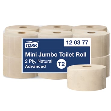 Tork Mini Jumbo Toilettenpapier, T2-kompatibel, 2-lagig, natur 1 Paket = 12 Rollen à 170 Meter - Bild-Darstellung des Produktes 1