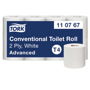Tork Kleinrollen Toilettenpapier T4 Advanced, 2-lagig, weiß 1 Paket = 8 x 8 Rollen x 250 Blatt = 16.000 Blatt - Bild-Darstellung des Produktes 1