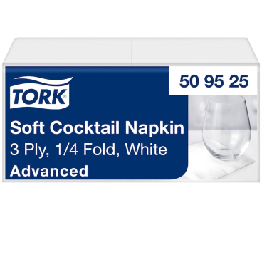 Tork Cocktailservietten Soft, 3-lagig, 1/4 Falz, weiß 1 Karton = 12 Packungen à 200 Stück - Bild-Darstellung des Produktes 1