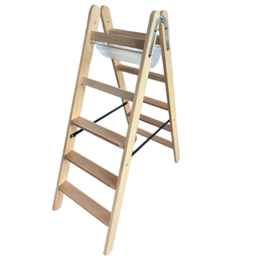 Siedra Holz Stufenstehleiter HSL nach TRBS 2121-2 mit Werkzeugtasche und Eimerhaken 2x9 Stufen Ausführung: 2x9 Stufen - Bild-Darstellung des Produktes 1