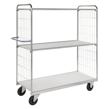 Kongamek Bordwagen verzinkt mit 3 laminierten Böden 1200x600mm vergitterte Stirnwände ohne Bremse 1 Stück - Bild-Darstellung des Produktes 1