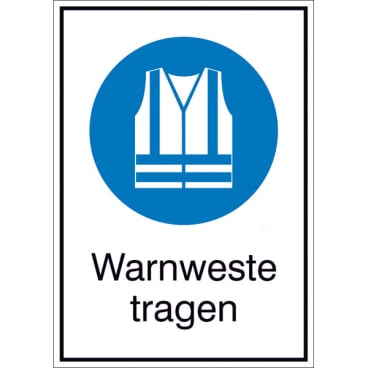 Gebots-Kombischild: Warnweste tragen Material: Kunststoff (Hart-PVC); Größe (BxH): 21,0 x 29,7 cm - Bild-Darstellung des Produktes 1