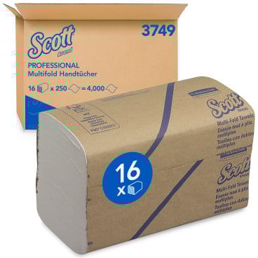 SCOTT® Multifold Handtuchpapier, 1-lagig, 24 x 20,5 cm 1 Karton = 16 Packungen à 250 Tücher = 4000 Stück - Bild-Darstellung des Produktes 1