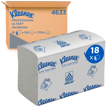 Kleenex® Ultra™ Papierhandtücher, 2-lagig, Z-Falz, 24,1 x 19,1 cm 1 Karton = 18 Packungen à 150 Tücher - Bild-Darstellung des Produktes 1